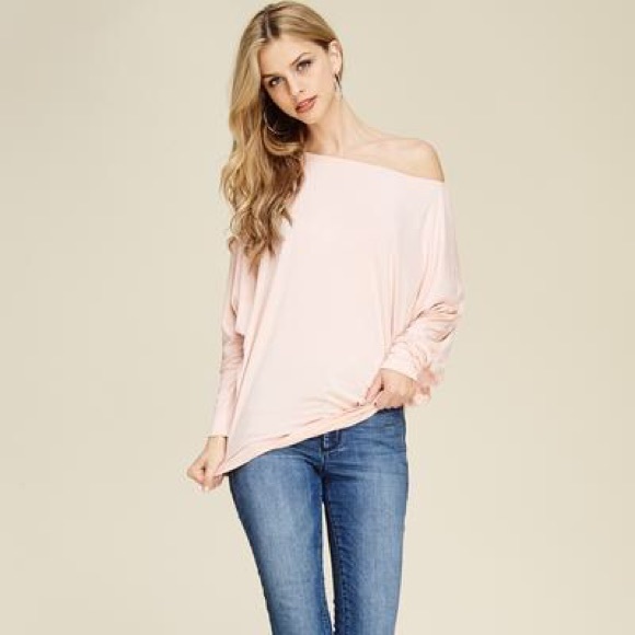 Dolman Sleeve Solid Knit Top Blush Pink - Picture 3 of 3